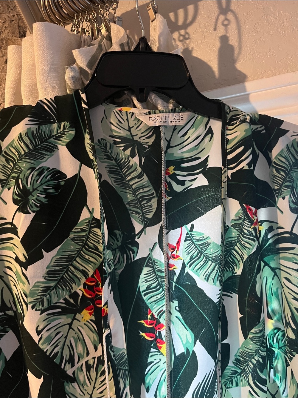 Rachel Zoe Green, White & Red Tropical Leaf Kimono